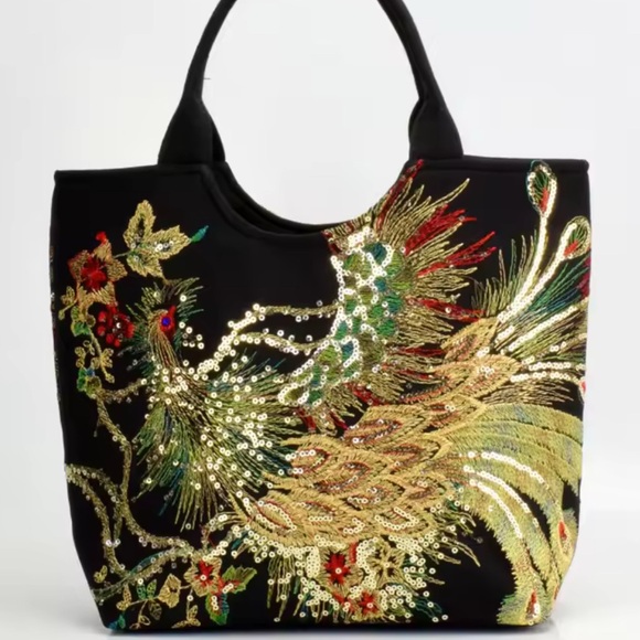 Embroidered Black Tote Bag - Picture 1 of 3